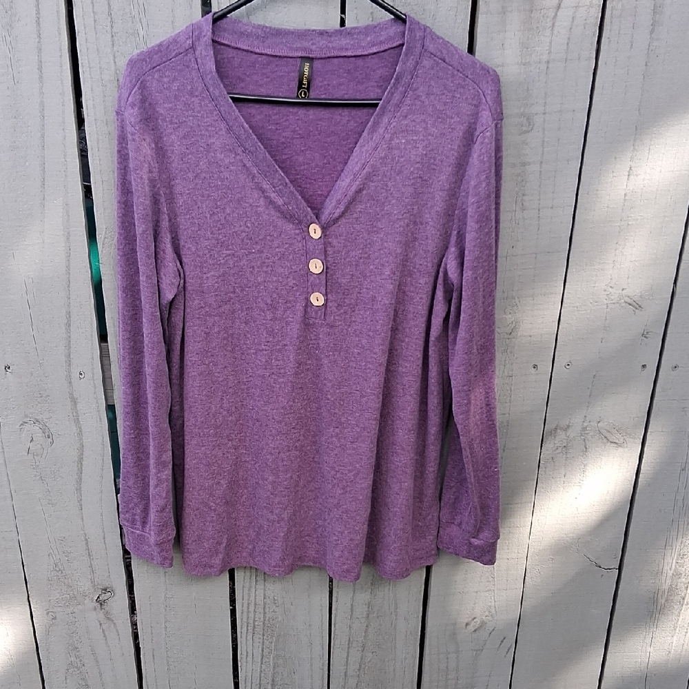 Elegant Purple Long Sleeve V-Neck Top